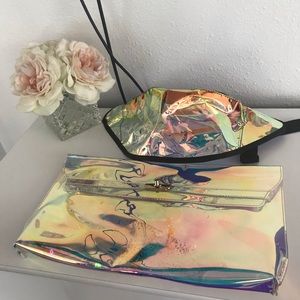 Oversized iridescent clutch & fanny pack bundle